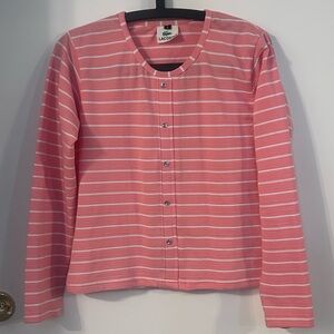 Lacoste Pink and White Striped Button-Front Long Sleeve Top
